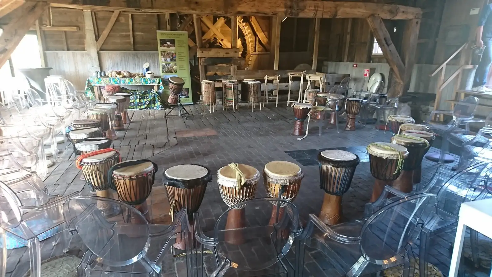 Djembé workshop opstelling voor event